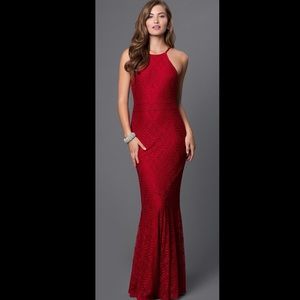 Open-Back Lace Long Burgundy Mermaid Gown
